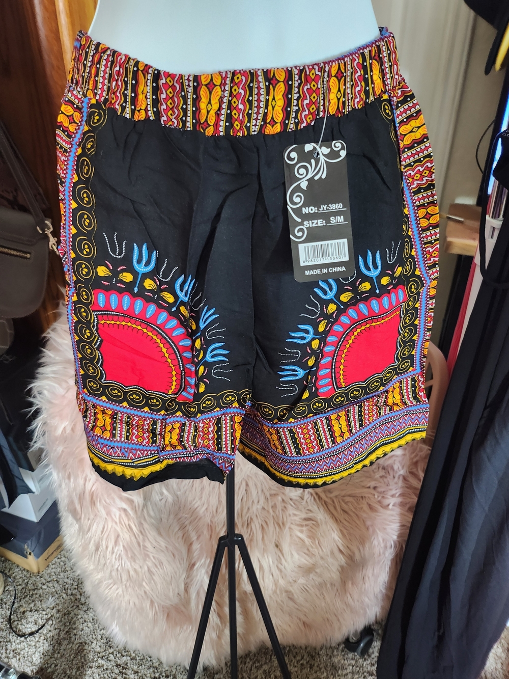 Black Floral Print Women’s Shorts with Red Accent